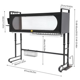CeRaBuRET Free-Standing Sink Dish Drying Rack, Large Dish Rack, Dish Drainer Kitchen Organizer, Over The Sink Dish Drying Rack for Kitchen Using, Adjustable Height (Black)