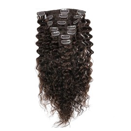 Curly Clip in Hair Extensions Real Human Hair Natural Brown Kinky Curly Clip Ins #2 Dark Brown Curly Hair Extensions 80g 7pcs/set (18 Inch)