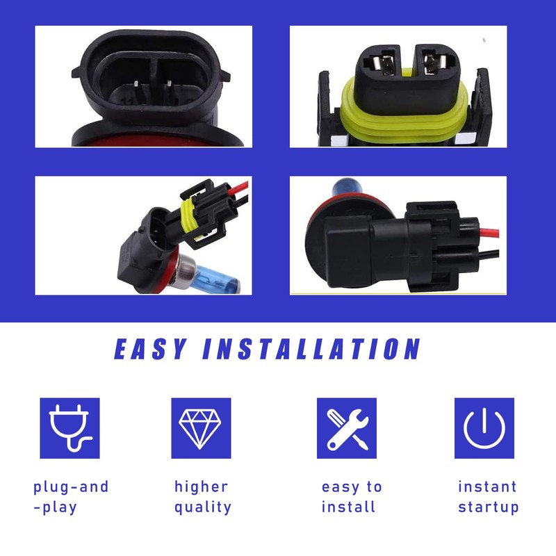 Augeny 2PCS H8 H9 H11 Female Adapter Wiring Harness Sockets