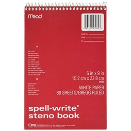 Mead Spell-Write Steno Book, Gregg Rule, 6 x 9 Inches, White, 80 Sheets (MEA43082)