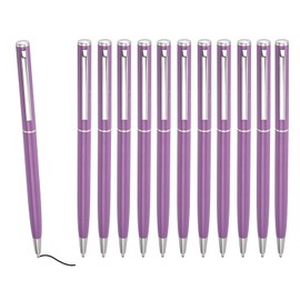 PATIKIL Slim Metallic Ballpoint Pen, 12Pcs Black Ink 1mm Medium Point Pen Retractable Lightweight Smooth Writing Pens with Metal Clips for Business Office Wedding Guest Book, Purple