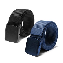 Roottshe Pack of 2 Nylon Belt Men and Women Automatic Buckle Belt Outdoor, Black And Blue