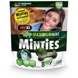 VetIQ Minties Dog Dental Bone Treats, Dental Chews for Dogs, (Perfect for Medium / Large Dogs over 40 lbs), 8 treats