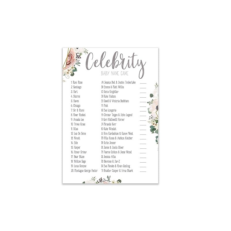Baby Shower Games Celebrity Name Game Boho Floral Design (BSCNB)
