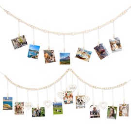 Encuryna Pack of 2 Photo Rope with Wooden Clips, DIY Picture Frame Wall Decoration, DIY Picture Frame Wall Decoration, Photo Line with Wooden Clips, for Hanging Photo Postcards, Picture Frames