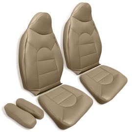 AUTOKAY Leather Seat Covers, 6 Pcs Front and Rear Seat Covers for Ford F250 F350 1999 2000 Driver & Passenger Leather Seat Cover TAN