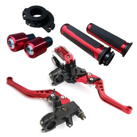 LisylineAuto Universal 7/8“ 22mm Handlebar Motorcycle Brake Master Cylinder Clutch Lever Left & Right Set + Hand Grips + Handlebar Ends Set Fit for Harley Honda Kawasaki Suzuki Yamaha (Red)