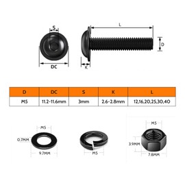 HAISHANG 10 pcs M5 x 20mm Flanged Button Head Socket Cap Bolts, Black Oxide 304 Stainless Steel Nuts and Bolts,Allen Screws,Flat & Lock Washers Assortment Sets