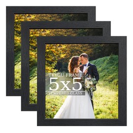 TKYGU 5x5 wood Picture Frame Set of 3, Made of Real Glass for 5x5 Black Frames, Wall and Tabletop Display Thin Border Photo Frame for Home Décor Gallery Family Wedding Memorial Pic Frame Gift