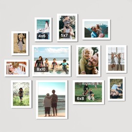 Heimlove White Collage Picture Frames Set of 12,Two 8x10,Two 6x8,Four 5x7,Four 4x6 Photo Frames,Gallery Wall Frame Set for Wall Mount or Tabletop Display