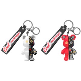 ziyue Robot Bear Pair Key Chain, Bear, Stylish, Cute, Bag Charm, Set of 2, Key Ring, Popular in Korea, Men's, Women's, Friends, Couples, Matching, Motorcycle, Car, Keychain, Keychain,, D: red+white