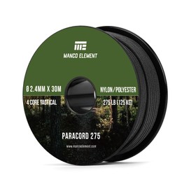 Manco Element 2.4mm Paracord 275lb 30m Rope Cord - 4 Strand, Nylon & Polyester, UV & Abrasion Resistance - Black