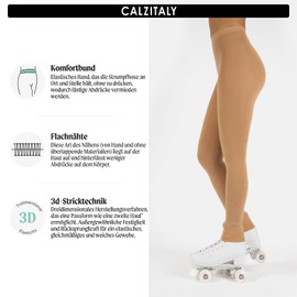 CALZITALY Women's Figure Skating Tights Footless Tights Ice Skating Leggings Opaque Leggings 80 Denier Made in Italy, skin-coloured