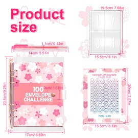 SRJQXH Money Saving Folder A5 6-Hole Loose Leaf Notepad Money Saving Challenge PVC Money Saving Folder with Pen and 100 Pre-Numbered Sleeves for 100 Day Storage Challenge