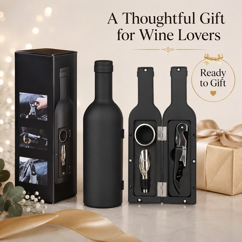 3/5-Piece Wine Opener Accessory Set – Stainless Steel Corkscrew, Foil