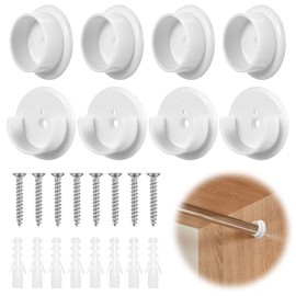 8 Pcs Closet Rod Holders Pole Sockets Set, Plastic Closet Rod Support Brackets with Screw & Expansion Screw for Shower Bathroom Curtain Clothing Store for 1.6 Inch Diameter