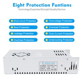 inShareplus 24V 16.5A 400W Universal Regulated Switching Power Supply, 100-240V AC to DC 24 Volt LED Driver, Converter, Transformer, Adapter for LED Strip Light, CCTV, Computer Project, 3D Printer etc