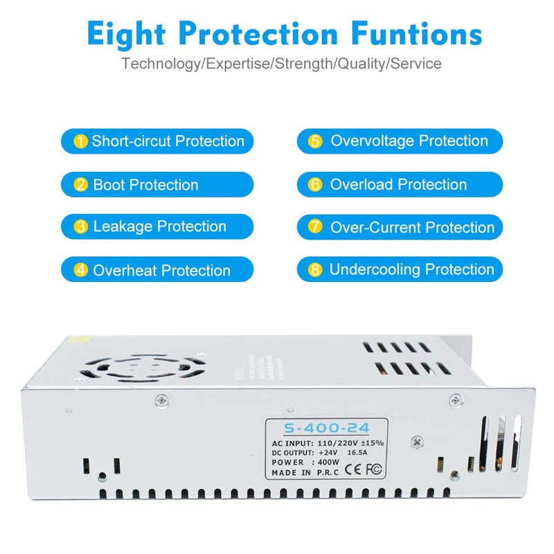 inShareplus 24V 16.5A 400W Universal Regulated Switching Power Supply, 100-240V