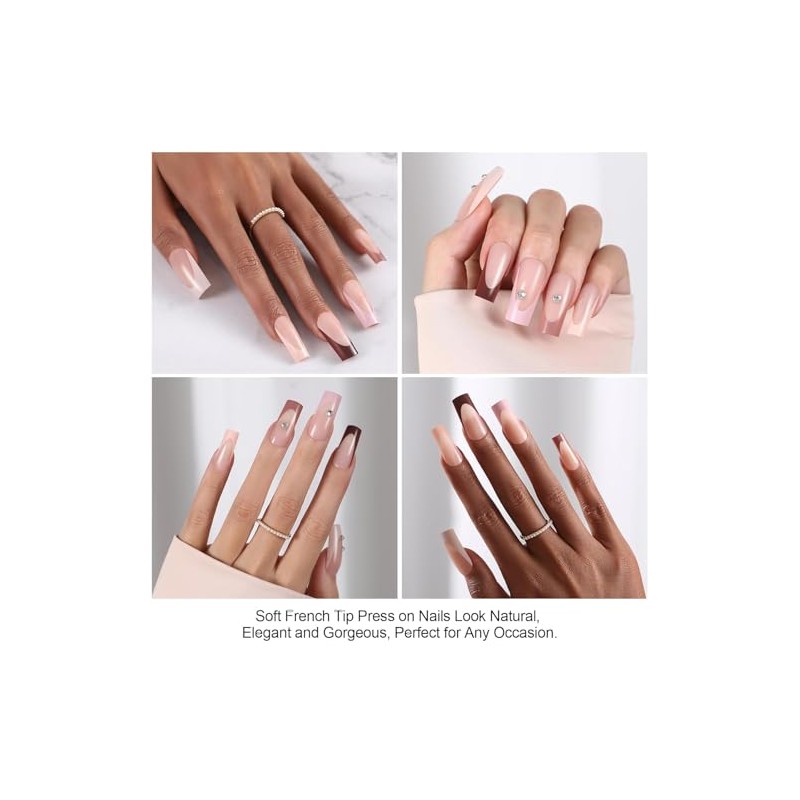 OPkssnails 300 uñas postizas francesas, largas y cuadradas, preformadas, sin