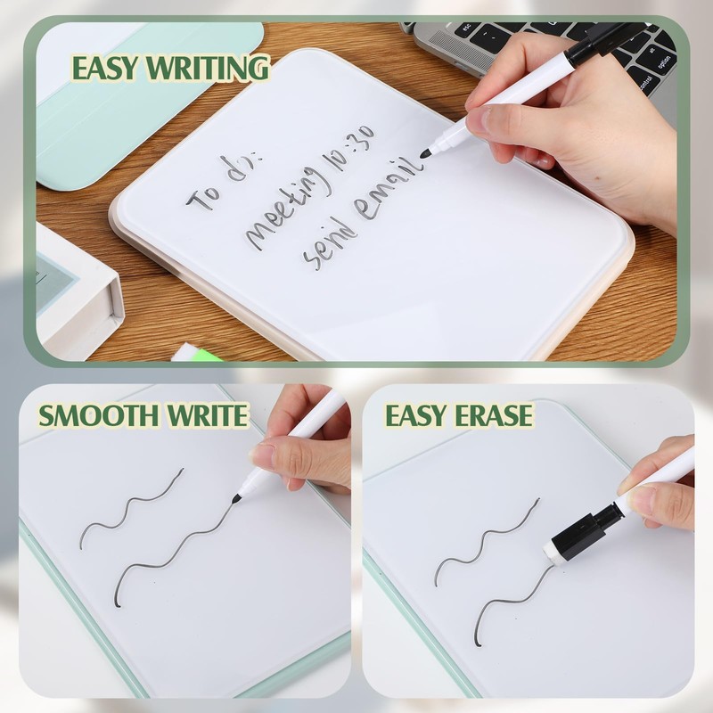 Dunzoom 2 Pcs Small Glass Desktop Whiteboard with Reversable Stand