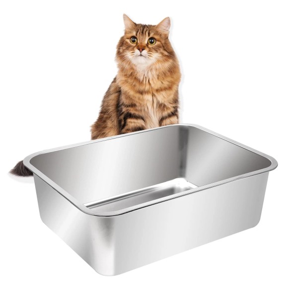 Kichwit Extra Large Stainless Steel Open Cat Litter Box with