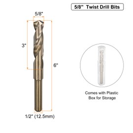 sourcing map 5/8" M35 Cobalt Twist Drill Bits, High-Speed Steel Jobber Drill Bit for Stainless Steel, Hardened Metal, Cast Iron, Aluminum, Copper, Soft Alloy Steel, Wood, Plastic