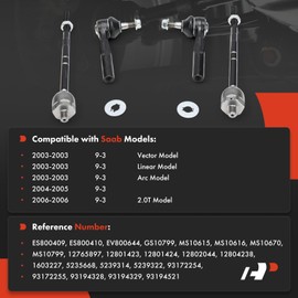 A-Premium Set of 4, Front Inner & Outer Tie Rod End Kit, Compatible with Saab 9-3 2003 2004 2005 2006