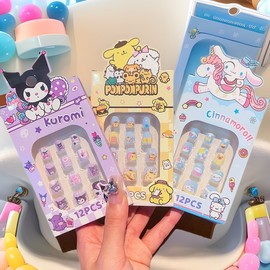 [Overseas] Kuromi Nail Sticker for Kids, Coolomi Nail Stitch, Sanrio Nail Art, Children's Character Cute Nail Art 1453 Df Pink Puppy + Pink Xiaomei 30ea