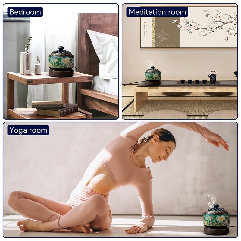 Enamel Ceramic Electric Incense Burner, Classical Incense Holder Chinese Lotus