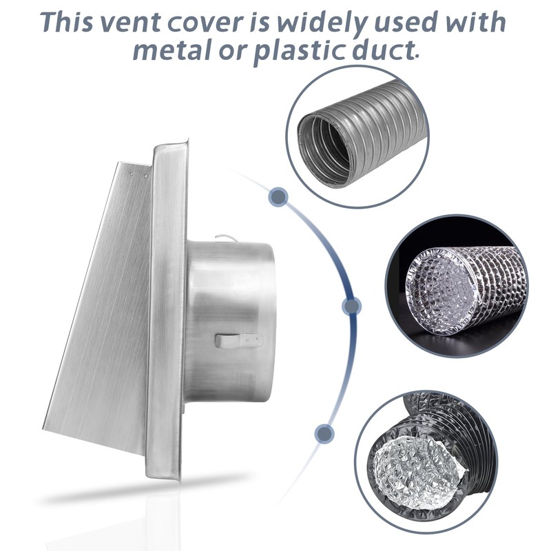 Flamorrow 4in Dryer Vent Cover for Exterior Wall, Stainless Steel