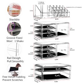 Cq Acrylic 4 Pack Clear Makeup Storage, Stackable 10 Drawer Organizer for Vanity, Jewelry, Hair Clip, Beauty & Skincare Products