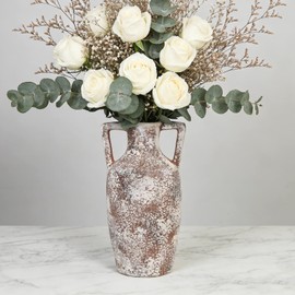 Farmhouse Decor Rustic Ceramic Flower Vase Decorative Pottery Terracotta Vases for Home Decor Table Mantle Fireplace Living Room Table Centerpieces Shelf Decor