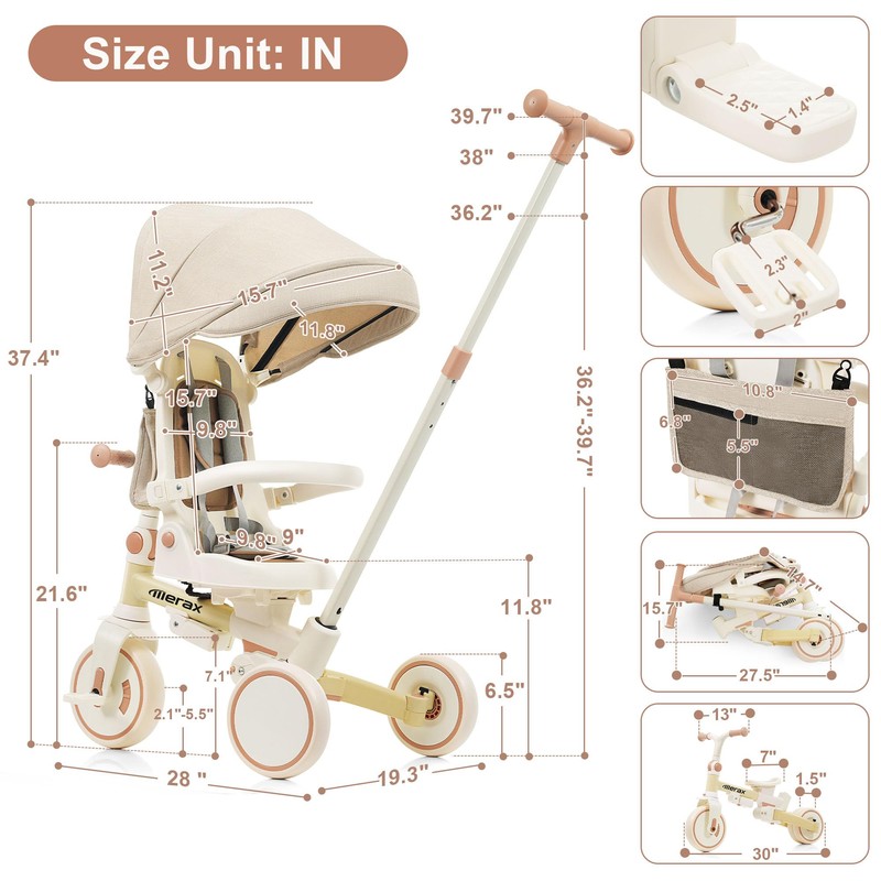 7 in 1 Baby Tricycle Stroller for Toddlers Ages 1Y-6Y