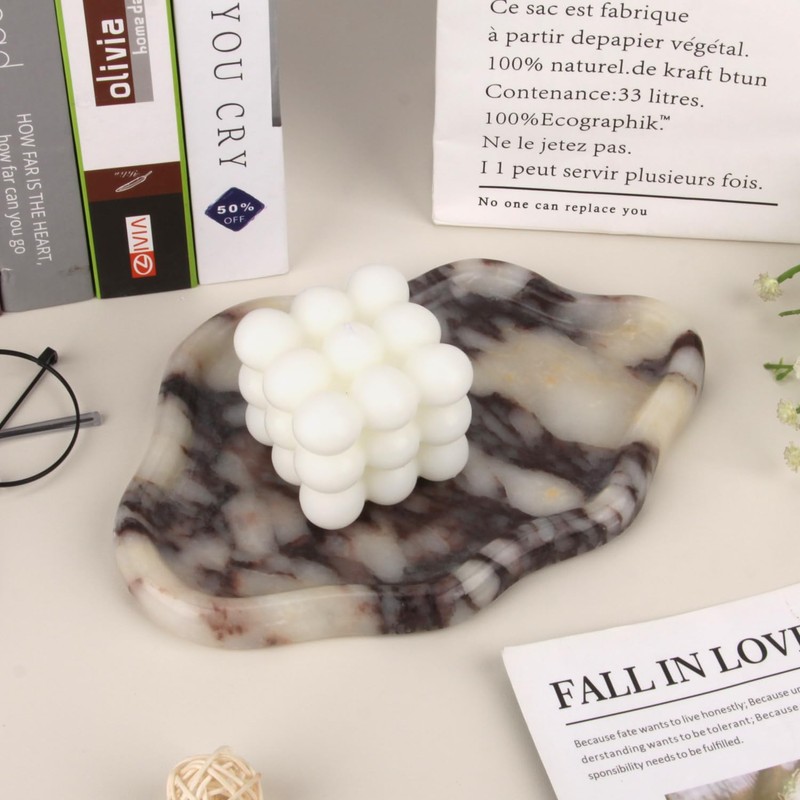 Cloud Marble Bathroom Vanity Tray, Natural Luxury Marble Home Kitchen