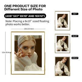 IZIDDO 8x10 Gold Floating Frame(10"x12"), Metal Glass Picture Frames,For Picture 5x7,4x6,3x5, 2x3 Wall Mount or Tabletop Shelf Photo Frames,Giving For Festival,Wedding, Home or Office Decor,Vertical