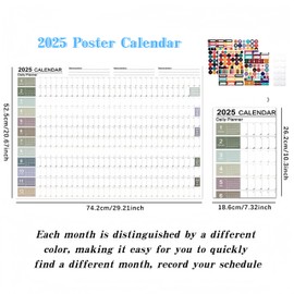 29''x20'' Poster Calendar 2025 Wall Calendar 12 Month Annual Yearly Wall Planner,Year-Round Large Wall Calendar， Large Size 12 Month Planner,2025 Calendar