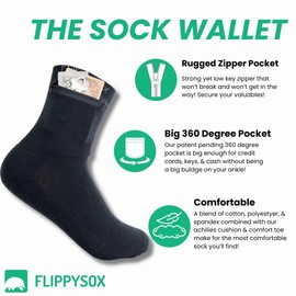 Flippysox Button Sock Wallet - Cotton/Polyester - Fits shoe size 6-13 (Red/Black)