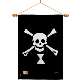 Emanuel Wynne House Flag Dowel Set Coastal Pirate Ship Skull Treasure Map Carribean Jolly Blackbeard Jack Small Decorative Gift Yard Banner Made In USA 28 X 40