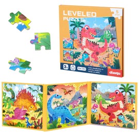 Magnetic Puzzles for 3-6 Year Olds – 3-in-1 Dinosaur Puzzle Set, Educational Travel Toys for Toddlers, Fun Plane Activities for Kids, 25-30-42 Piece Learning Puzzle Magnet Book for Road Trip
