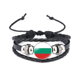vmcoatdu Bulgaria National Flags Bangle Retro Alloy Leather Bracelet for National Flag Braided Rope Bracelet Bangle (Bulgaria)