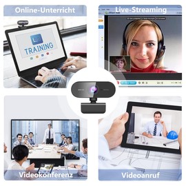 DDKJ Webcam Full HD 1080P, PC Camera with Microphone, Computer Web Cam Plug & Play, USB Facecam for Linux, Windows, Mac OS, Laptop Camera for Zoom/Skype, Conferences, Video Calls, Live Streaming,
