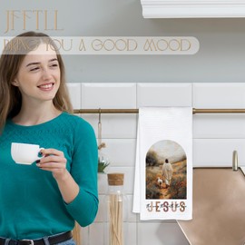 JFFTLL Jesus and Lamb Christian Kitchen Towels, Bible Verse Dish Tea Towels for Kitchen Decor, Faith Based Gifts Hand Towels for Bathroom Decor, Religious Jesus Gifts for Women, 16x24 Inch