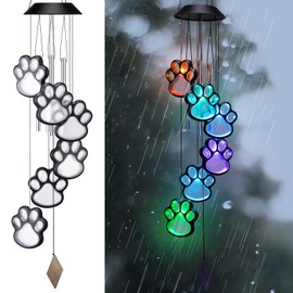 Chunful Paw Print Solar Wind Chimes for Outside Dog Cat Pet Pawprint Remembrance Wind Chimes Waterproof Color Changing Solar Hanging Lights Sympathy Gift for Pets Lovers Balcony Patio Yard Decorations