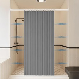 Haoyunll Waterproof Anti-Mould Folding Fabric Shower Curtain for Walk-in Showers, Washable Magnetic Shower Curtains with Hooks, 220 g/m², Grey, 80 x 180 cm