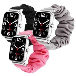 LYSANDRA for IDW13,IDW16,IDW17,IDW19, 22mm watch Bands, Soft Cute Printed Elastic Cloth Wristband Quick Release Band Scrunchie Wristbands Replacement for Women (3 pack-Black+Grey+Pink)