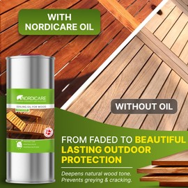 Nordicare Sealing Wood Oil for Outdoor Garden Furniture - Teak Oil for Wood Outdoor Furniture - Suitable for All Outdoor Types of Wood, for Wood Exterior Protection - Easy to Apply 34 Oz