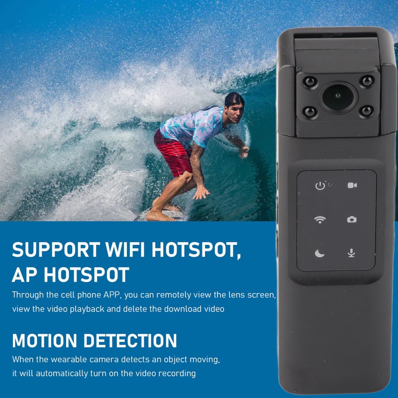 Body Mounted Camera with Back Clip 1080P Wifi Night Vision