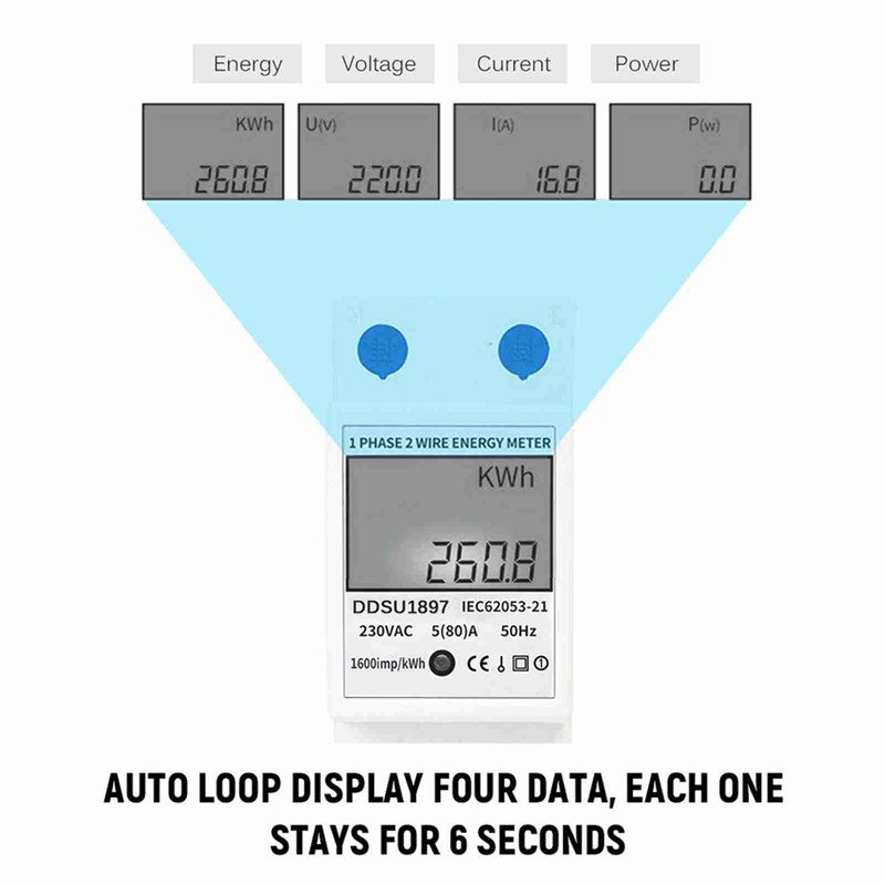 Digital Electric Energy Meter Single Phase DIN Rail Electricity Meter