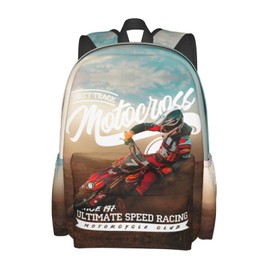 Dirt-Bike Motocross Motorcycle Vehicle Backpack School Bag Lightweight Bookbag Casual Daypack for Girls Boys Kids Women Men Travel Laptop 16 Inch