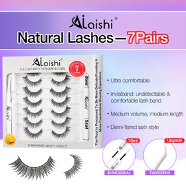 AILAISHI Wispy False Eyelashes Kit With Bond, Seal and Tweezer, 7 Pairs Natural Look Fake Cat Eye Lashes Strips Thin Band Extensions Waterproof Easy Eyelashes for Beginners DF2